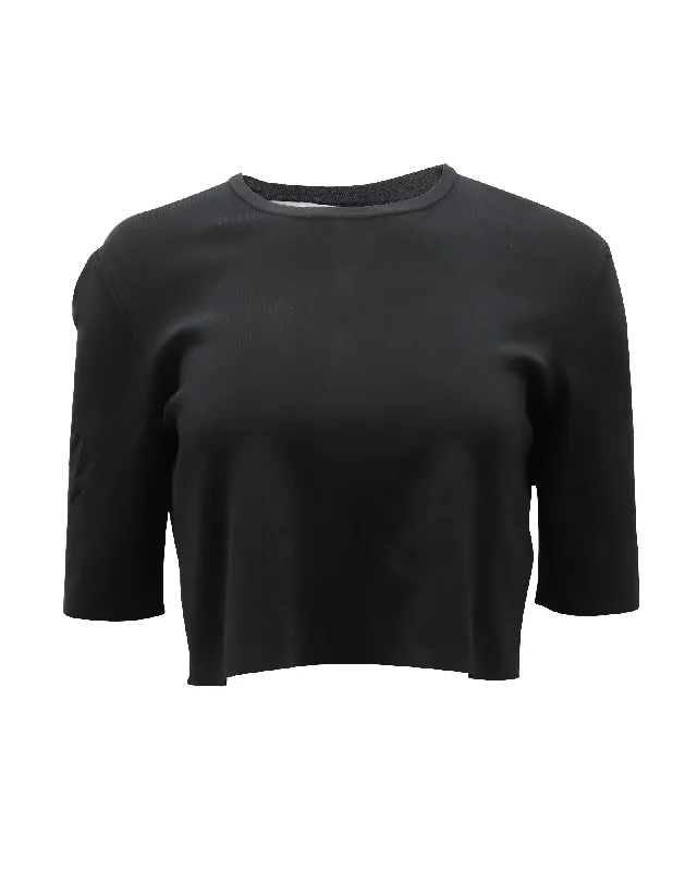 Customer Appreciation Sale Lela Rose Crewneck Ribbed Crop Top in Black Rayon