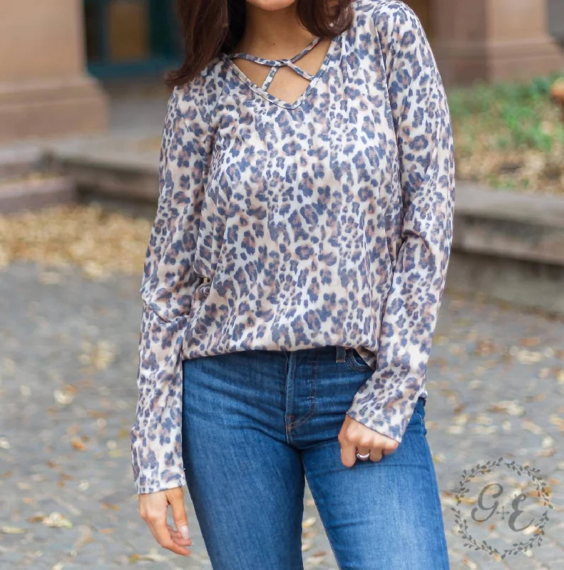 Super Sale Let's Take A Road Trip Caged Long Sleeve Top In Leopard