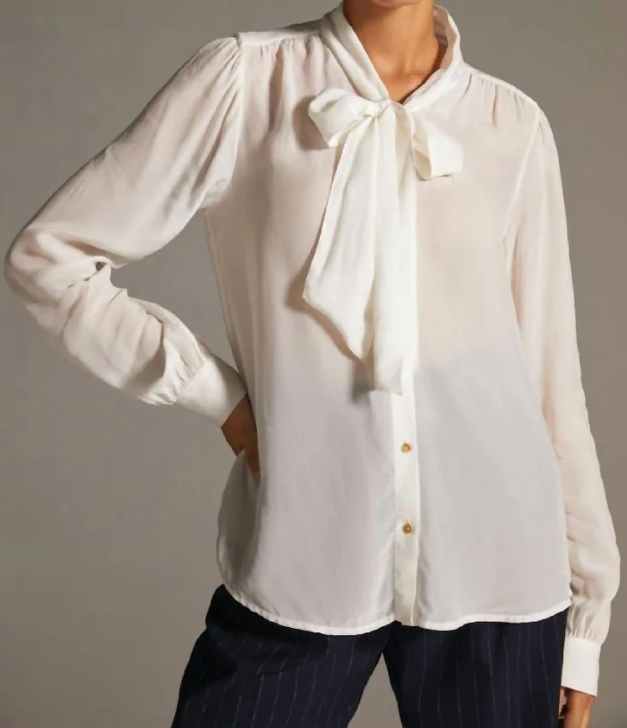 Instant Discount Lightweight Shirt With Ribbon Collar In White