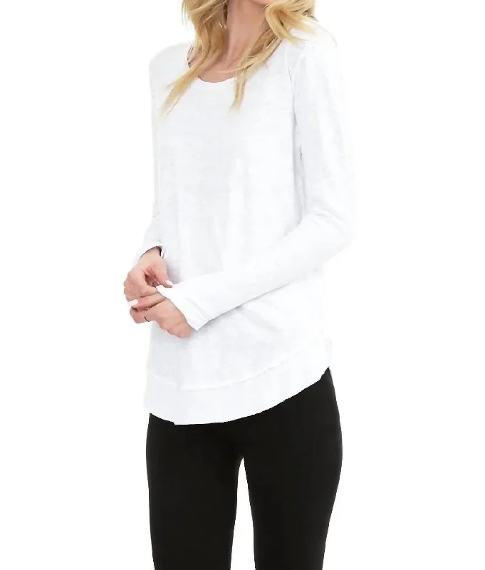 Savings Event Long Sleeve Curved Hem Top In White