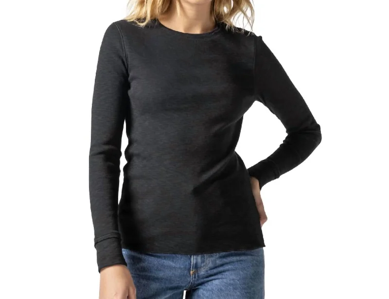 Clearance Sale Long Sleeve Raw Edge Crew In Black