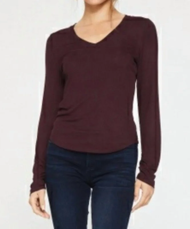 Grand Opening Sale Long Sleeve Ruched Cuff Top In Tawny Port