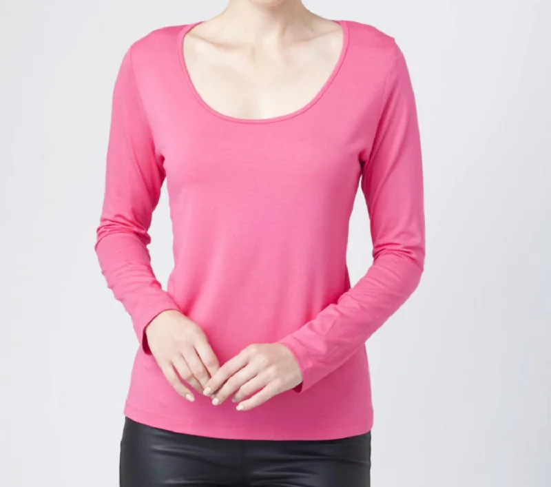 Price Cut Long Sleeve Scoop Top In Rose