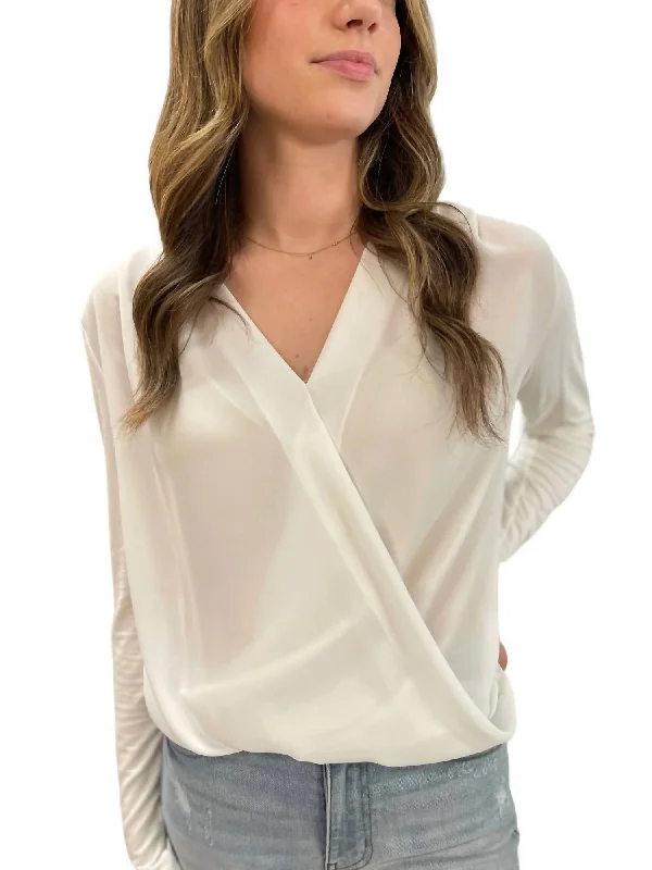 Super Bargain Long Sleeve Surplice Top In Off White