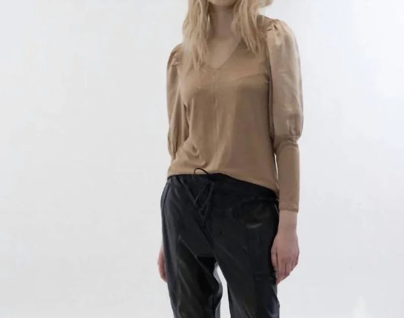 Take Advantage Long Sleeve V-Neck Blouse In Gold