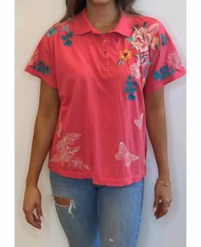 Price Cut Lorne Polo Tee In Dusty Coral