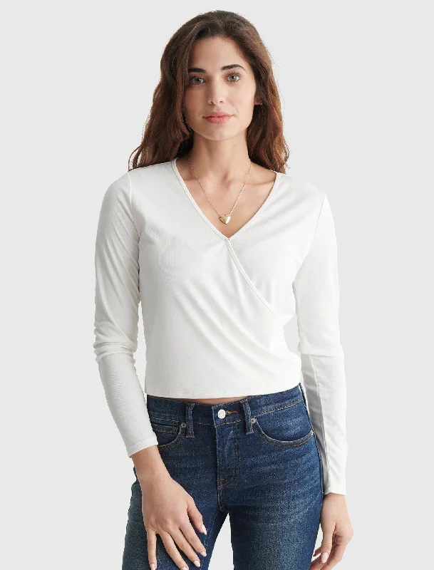 Exclusive Preview Lucky Brand Women's Long Sleeve Surplice Rib-Knit Top