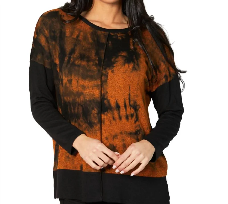 TIME-Limited Offer Marble Wash Color Block Crew Top In Spice
