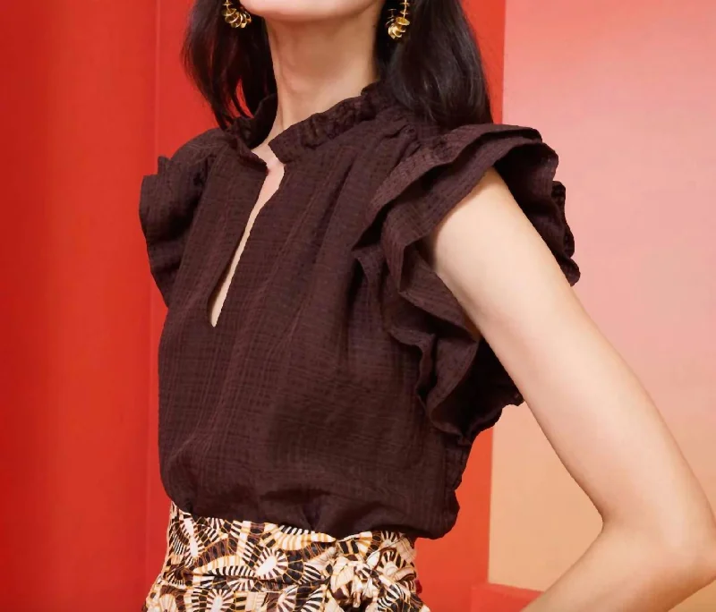 Don’t Miss Out Merritt Popover Woven Textured Top In Java