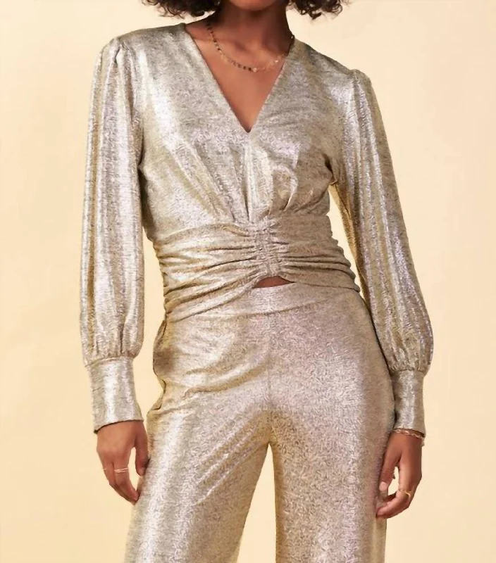 Super Sale Metallic Cinch Front Top In Champagne