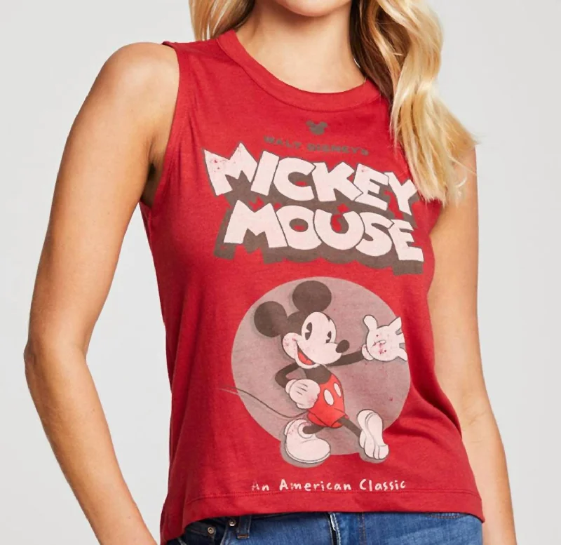 Weekend Deal Mickey Mouse American Classic Cropped Hi/lo Top In Red