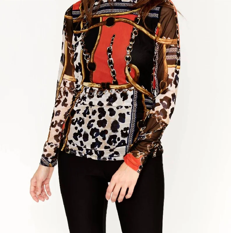 Limited Time Discount Mixed Print Top In Blk/orng