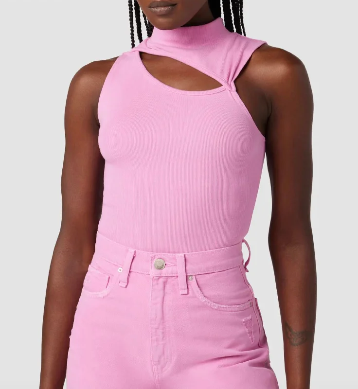 Act Fast Mock Neck Cut Out Tank In Fuschia
