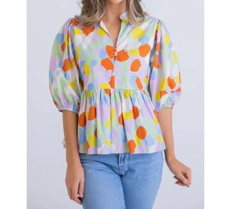 Don't Miss Multi Color Poplin Blouse In Blue