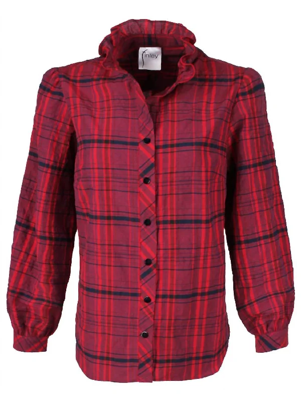 Act Now Mystie Plaid Shirt In Cranberry