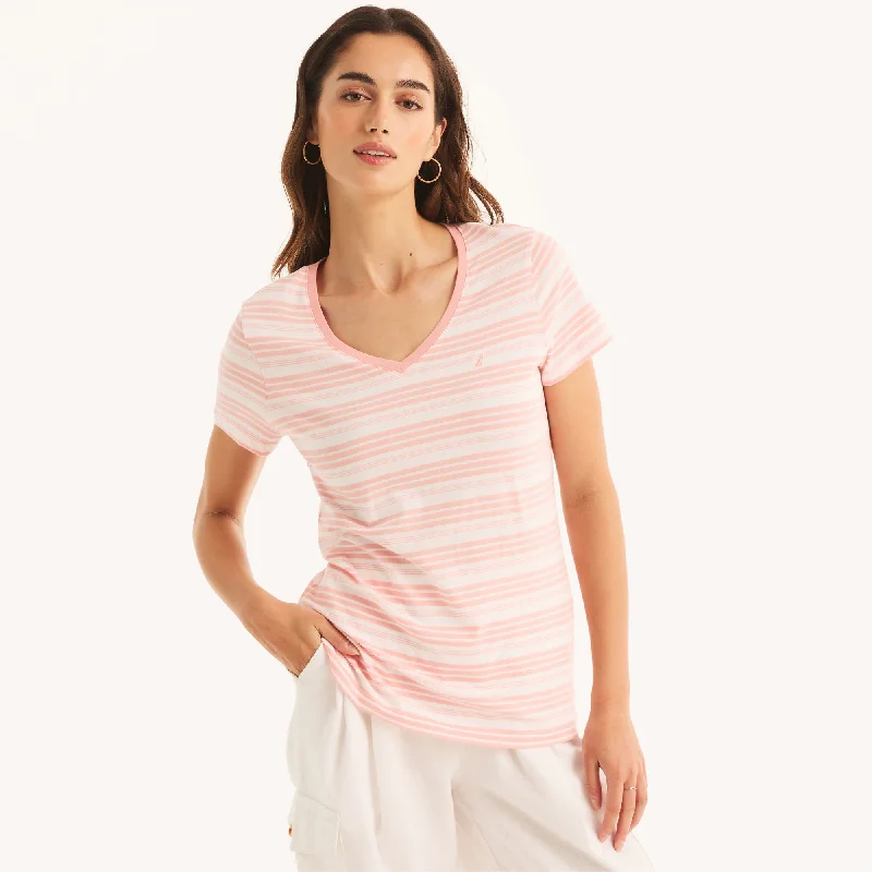 Inventory Reduction Nautica Womens Sustainably Crafted Striped V-Neck T-Shirt