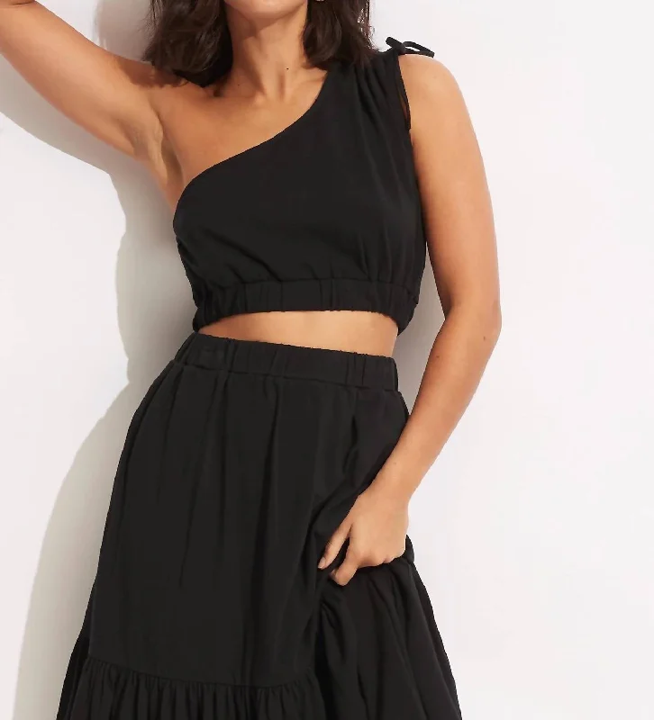 Last Chance One Shoulder Crop Top In Knit  Black