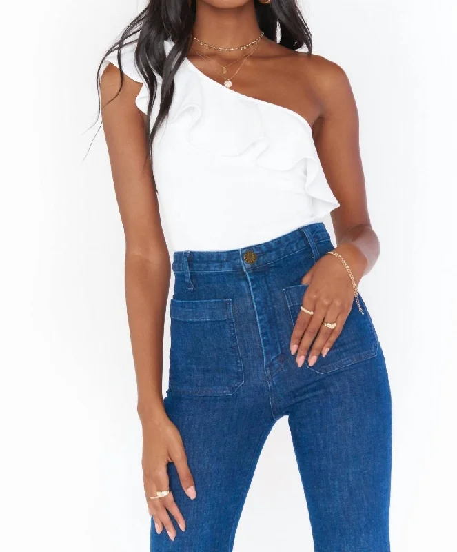 Final Sale Ophelia Ruffle Bodysuit In Bone Stretch