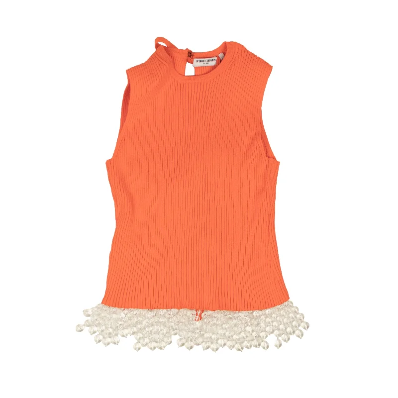 Closeout Sale Orange Cotton Knit Beaded Open Back Top