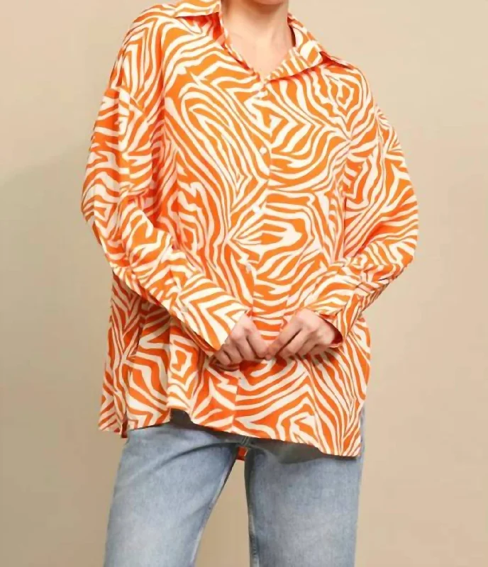 Year-End Sale Oversized Button Up Shirt In Orange