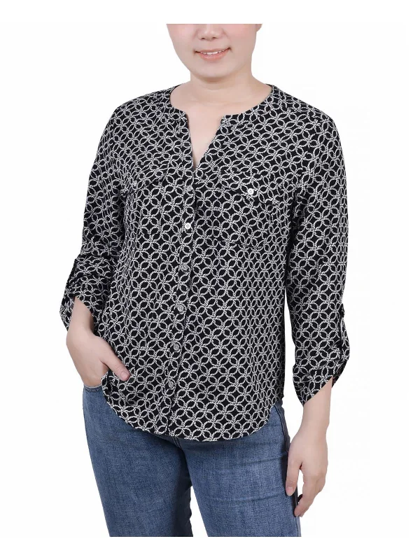 Massive Deals Petites Womens Button-Front Long Sleeve Blouse