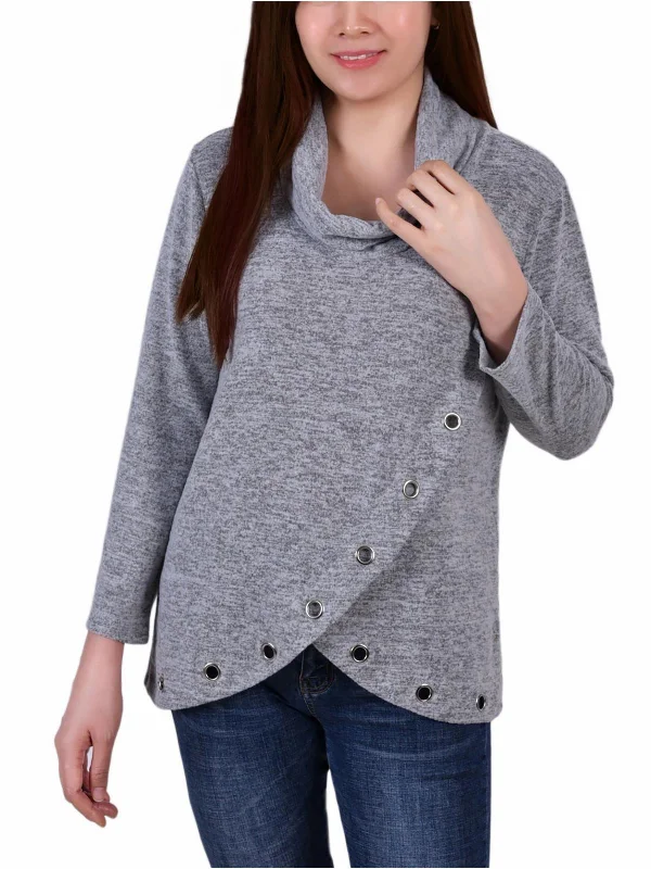 Special Price Petites Womens Cowl Neck Crossover Blouse