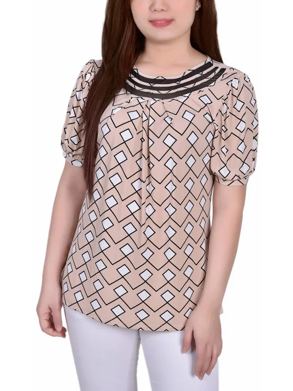 Holiday Sale Petites Womens Crewneck Printed Blouse