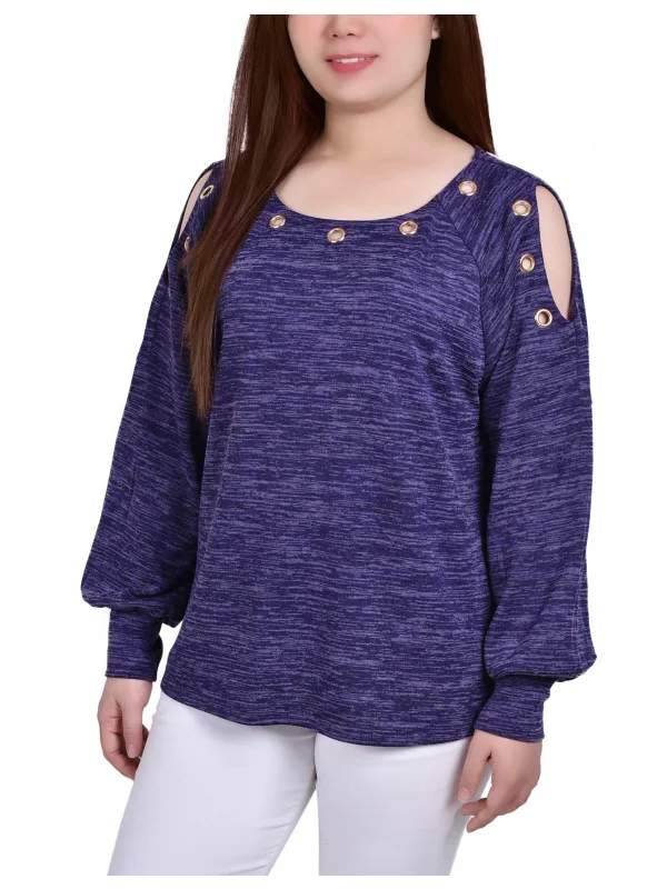 Deal Zone Petites Womens Cut-Out Grommet Blouse