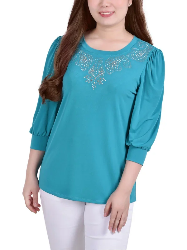 Exclusive Online Offer Petites Womens Embellished 3/4 Sleeve Pullover Top