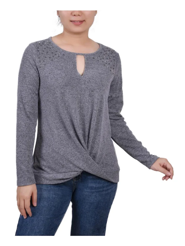 Special Promotion Petites Womens Embellished Knit Blouse