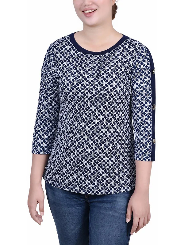 Best Seller Petites Womens Grommet Crewneck Blouse