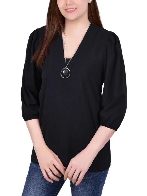 Big Savings Petites Womens Knit V-Neck Blouse