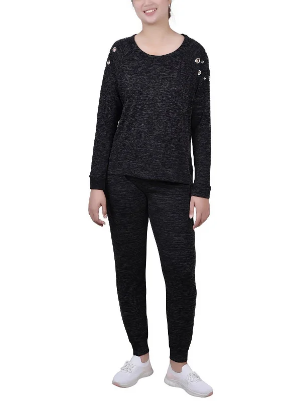 Special Buy Petites   Womens Marled Grommet Blouse