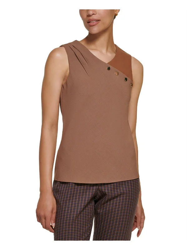 Deal Dash Petites Womens Mixed Media Casual Blouse