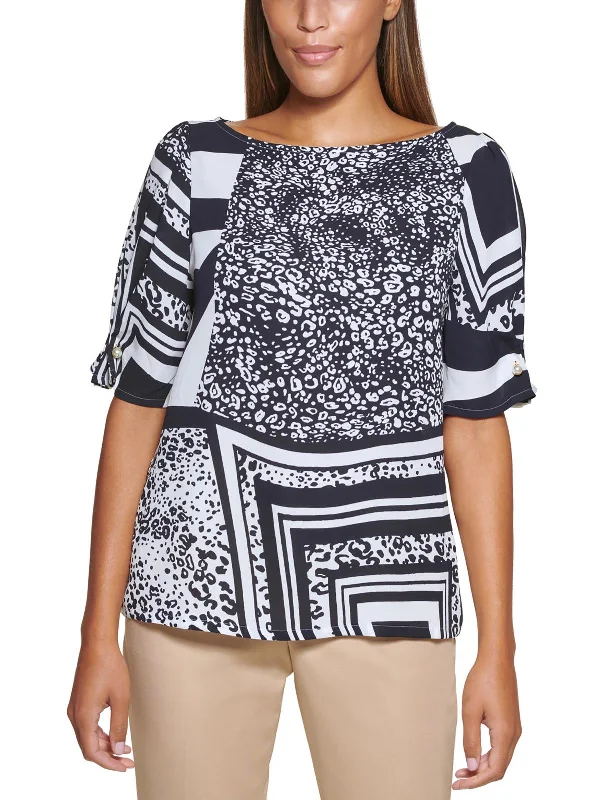 Super Bargain Petites Womens Printed Embellished Blouse
