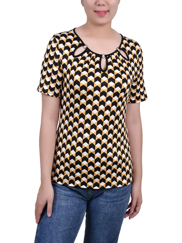 Bonus Savings Petites Womens Printed Ring Nex Blouse