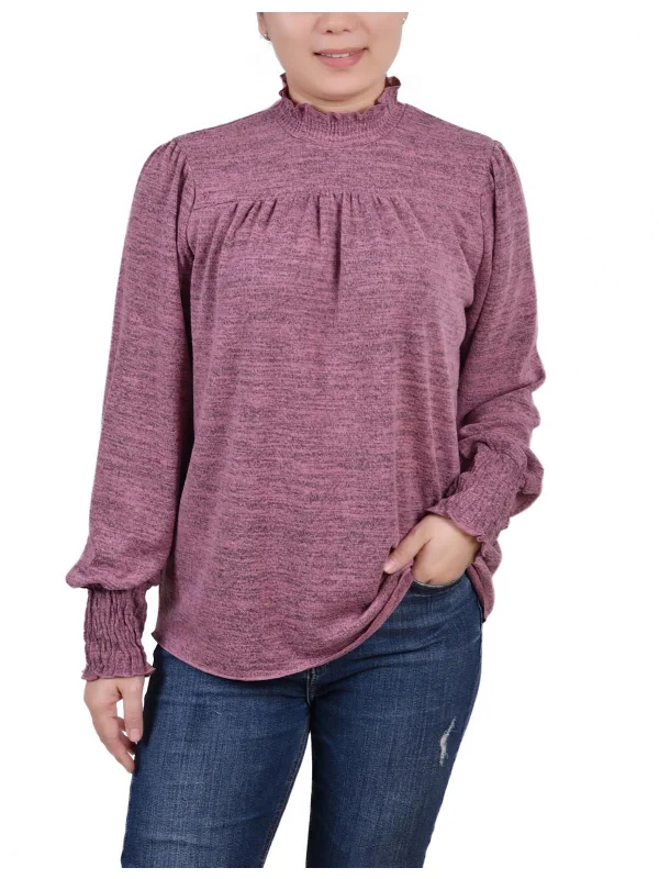 Seasonal Clearance Petites Womens Ruffled Heathered Blouse