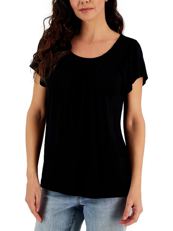 New Deals Petites Womens Scoop Neck Casual Blouse