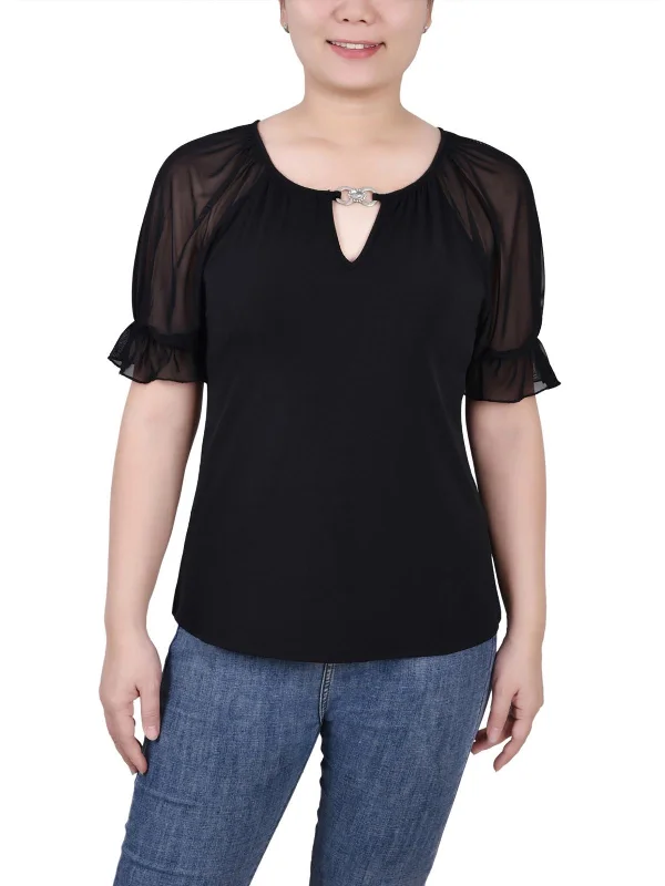 Super Sale Petites Womens Sheer Mesh Blouse