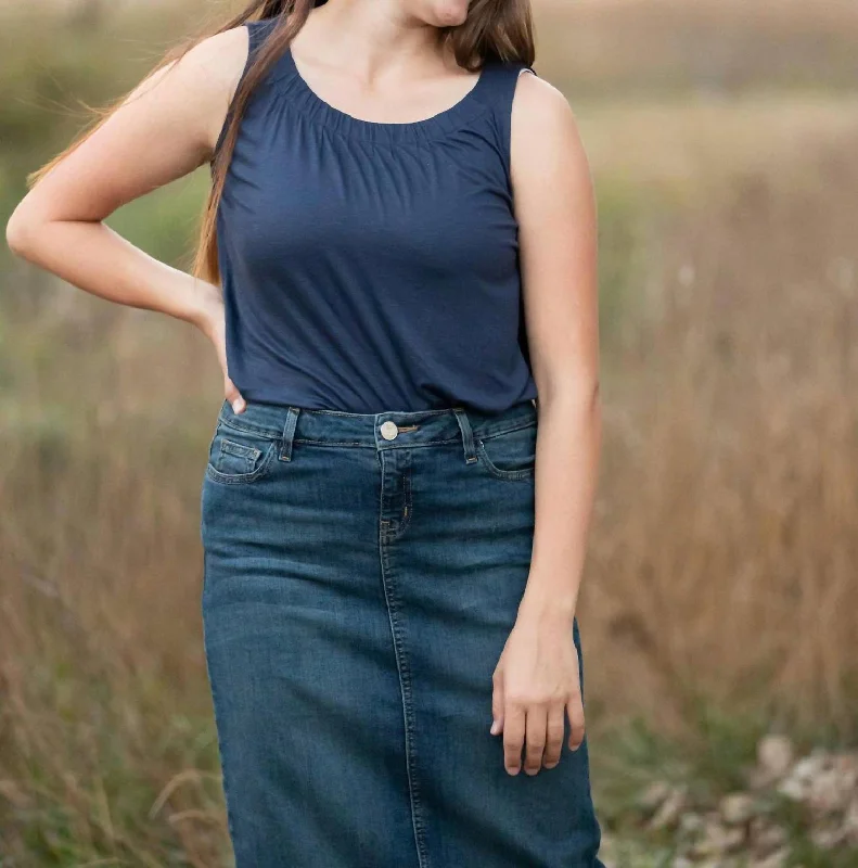 Steals and Deals Pleated Neck Tank In Navy