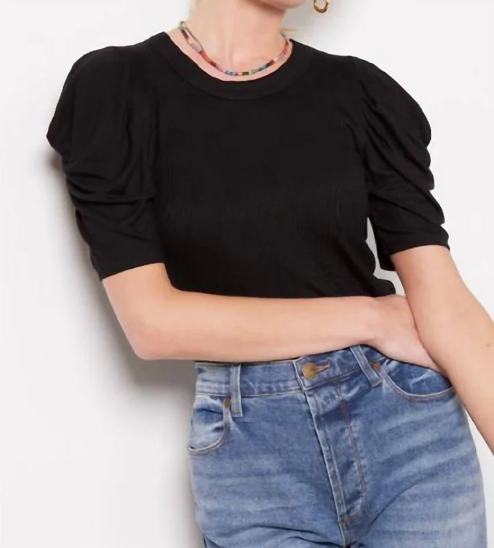 Extra Savings Pleated Sleeve Crop Top In Black