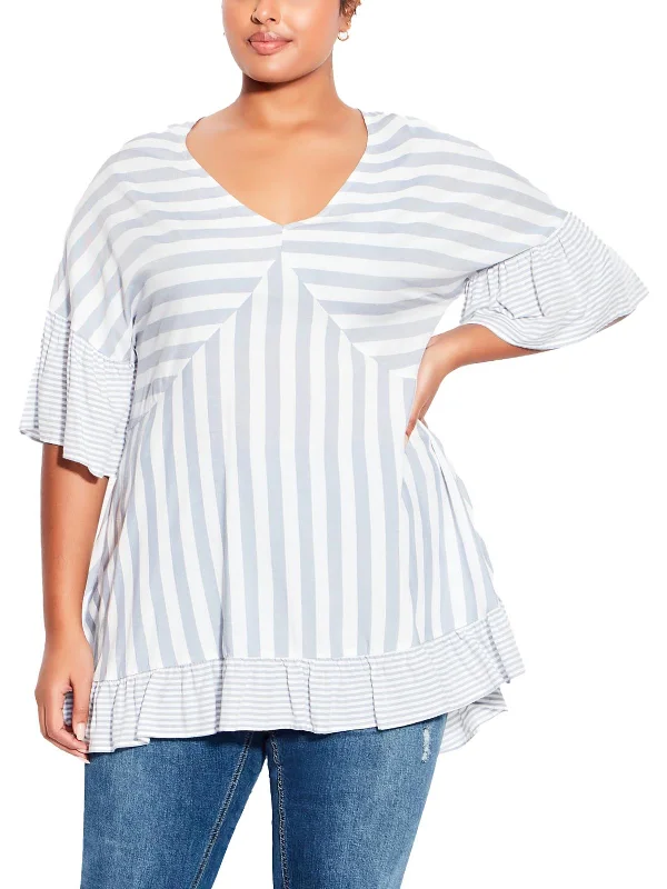 Epic Deals Plus Hattie Womens Ruffed Striped Tunic Top