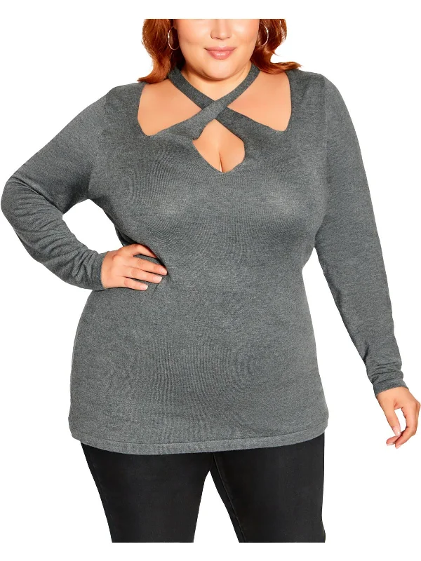 Blowout Sale Plus Mia Womens Crossover Neck Cut Out Blouse