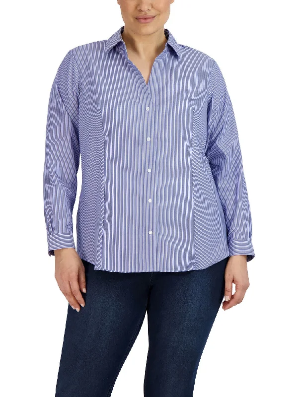 Price Smash Plus Size Striped Easy-Care Button-Up Shirt