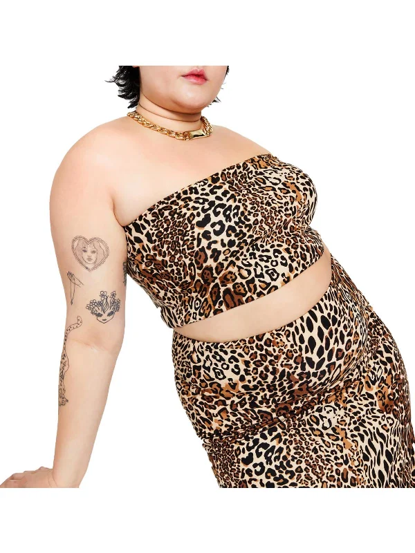 Anniversary Sale Plus Womens Animal Print Bandeau Blouse