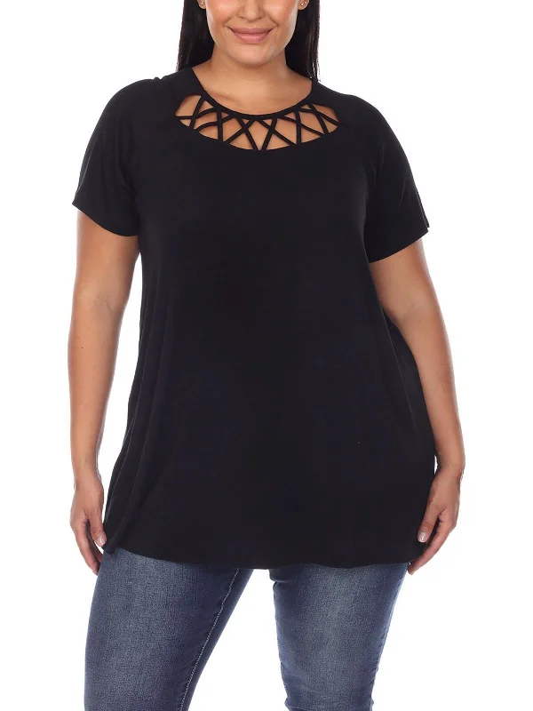 Loyalty Reward Plus Womens Cut-Out Round Neck Blouse