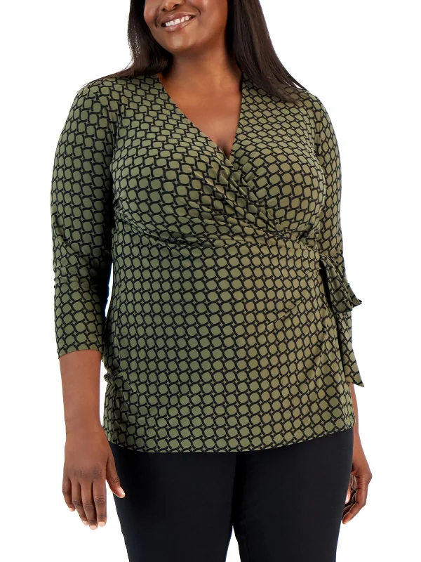 Blowout Deals Plus Womens Faux Wp Polyester Blouse