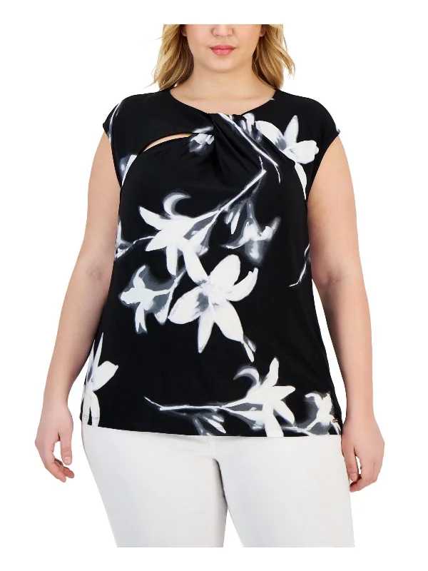 Exclusive Online Offer Plus Womens Floral Print Cut-Out Blouse