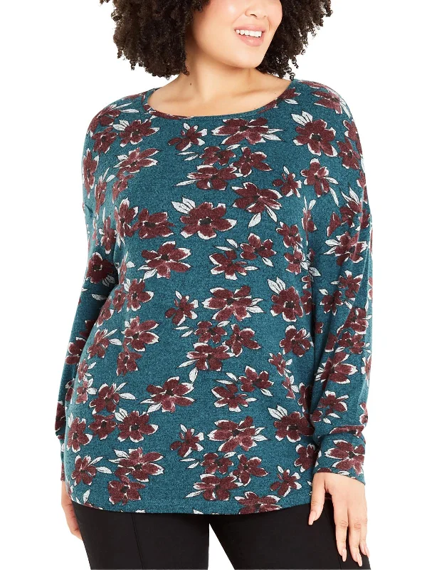 Hurry In Plus Womens Soft Floral Print Pullover Top