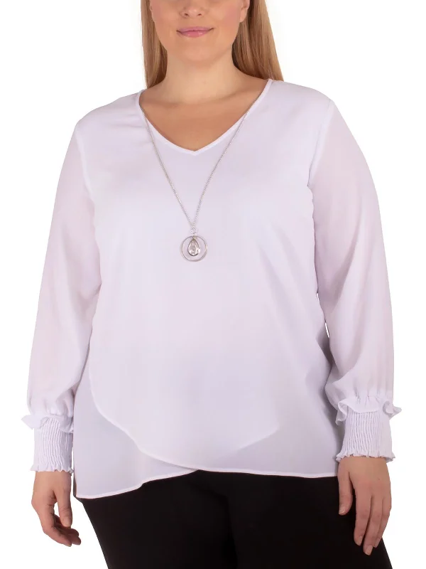 Early Access Plus Womens V-Neck Long Sleeves Blouse